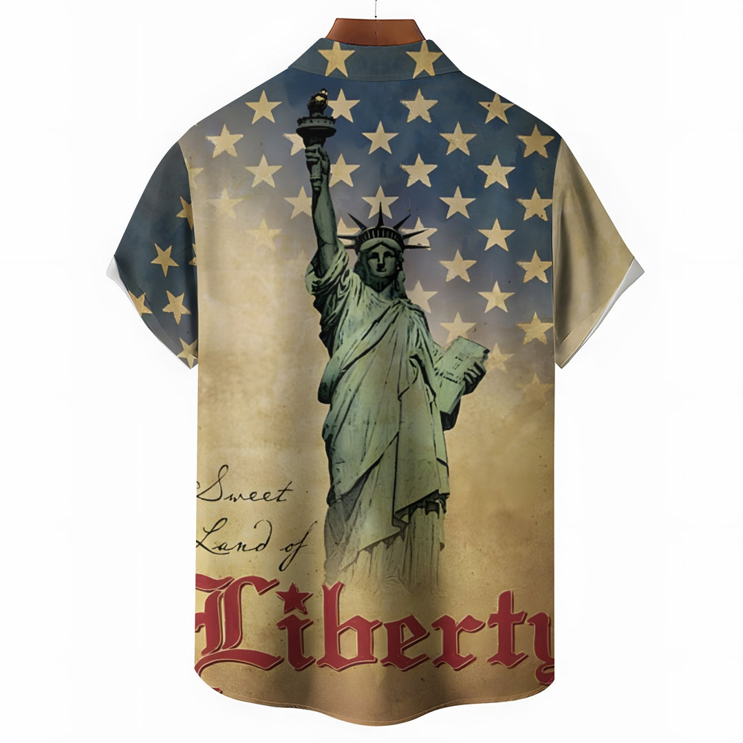 Statue of Liberty Independence Day Print Casual Short Sleeve Shirt 2404000299