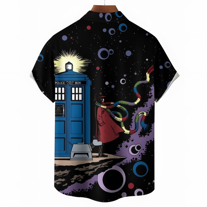 Sci-fi Mysterious Forest Boxed Robot Printed Short Sleeve Shirt 2404001916
