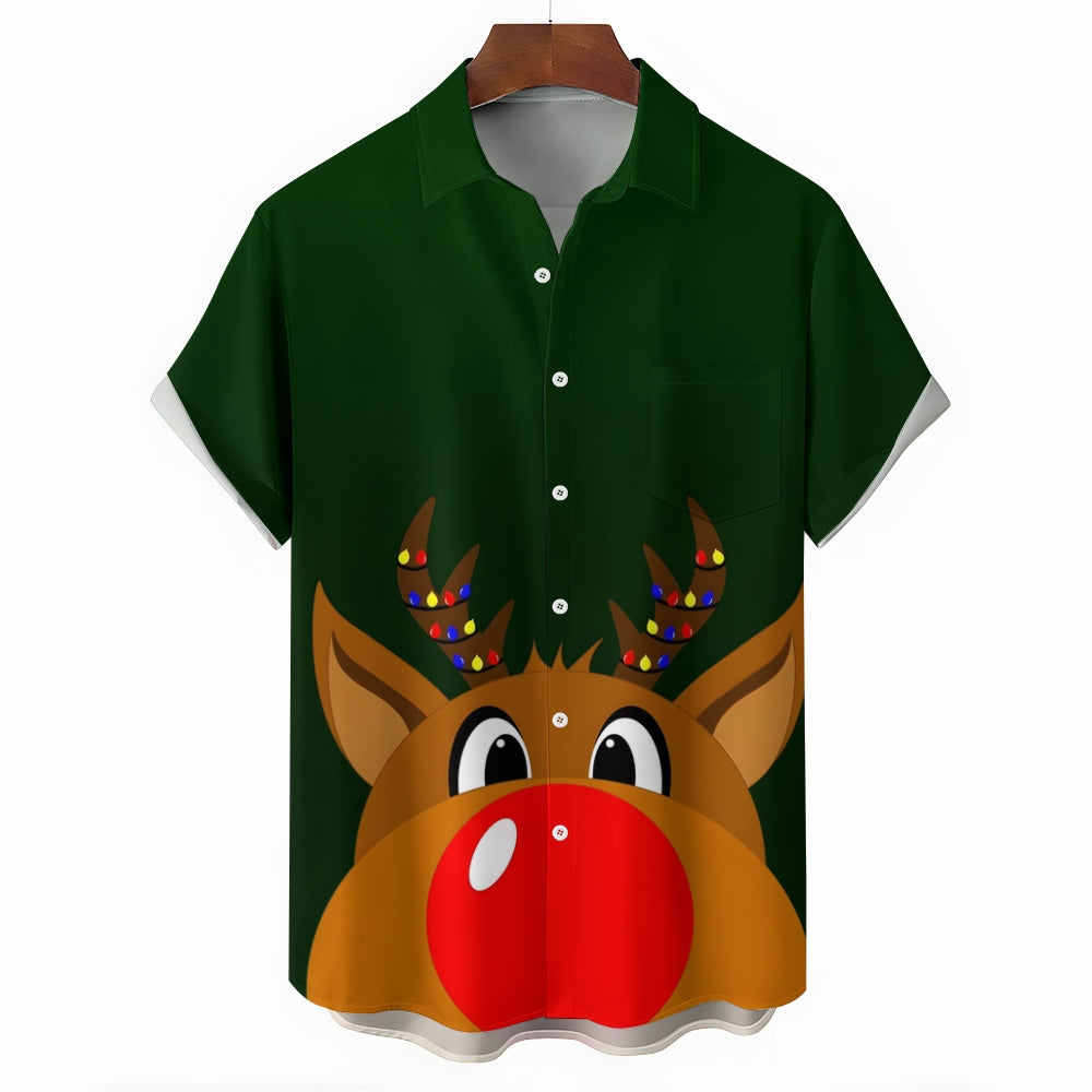 Christmas Elk Casual Short Sleeve Shirt 2409009578