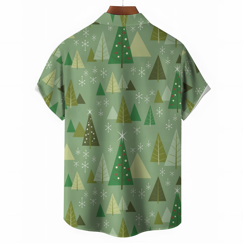 Christmas Tree Geometric Print Short Sleeve Shirt 2410006306