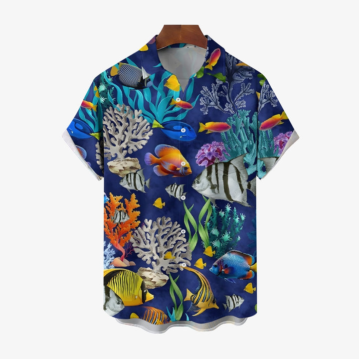 Underwater World Fish Print Short Sleeve Shirt 2409010816