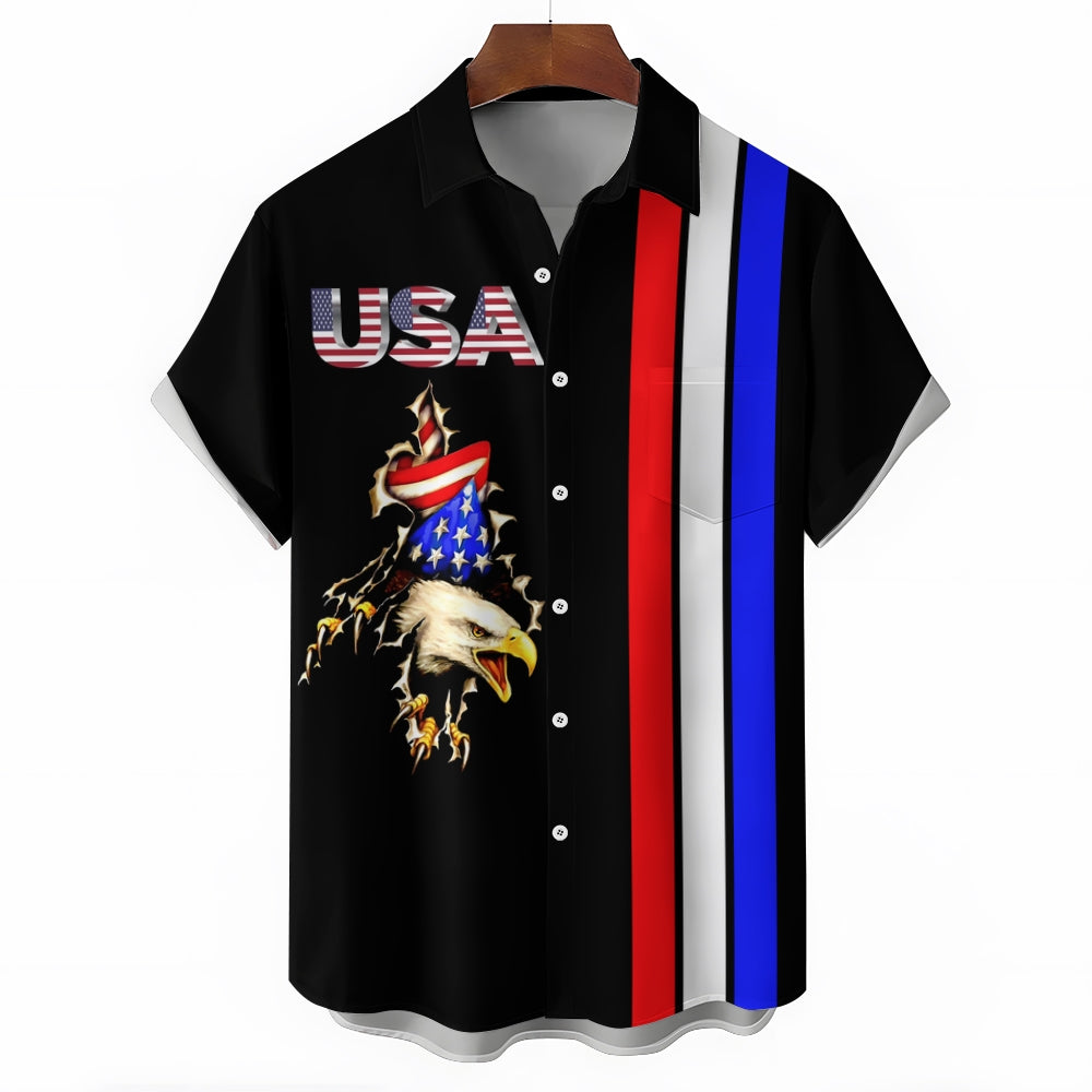 USA Eagle Patriotic Print Casual Short Sleeve Shirt 2404000372