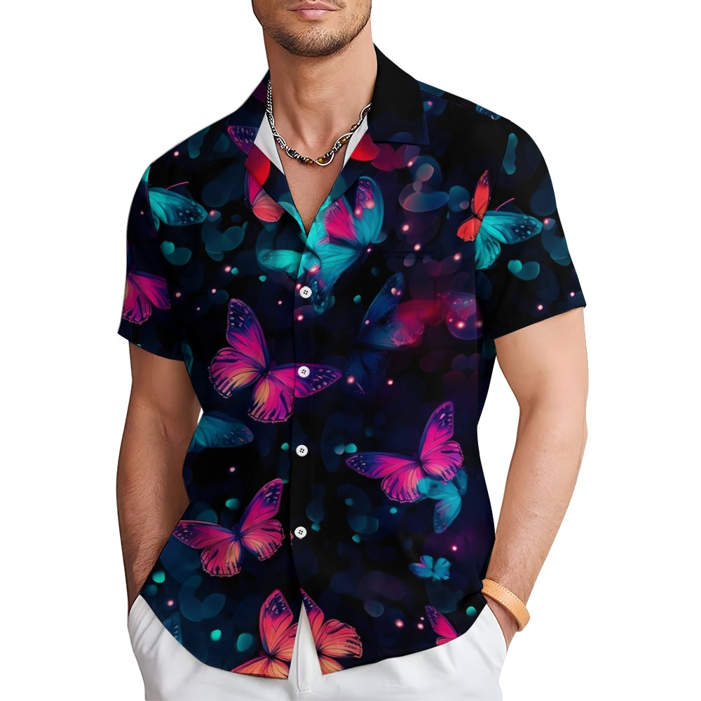 Butterfly Print Casual Short Sleeve Shirt 2408004531