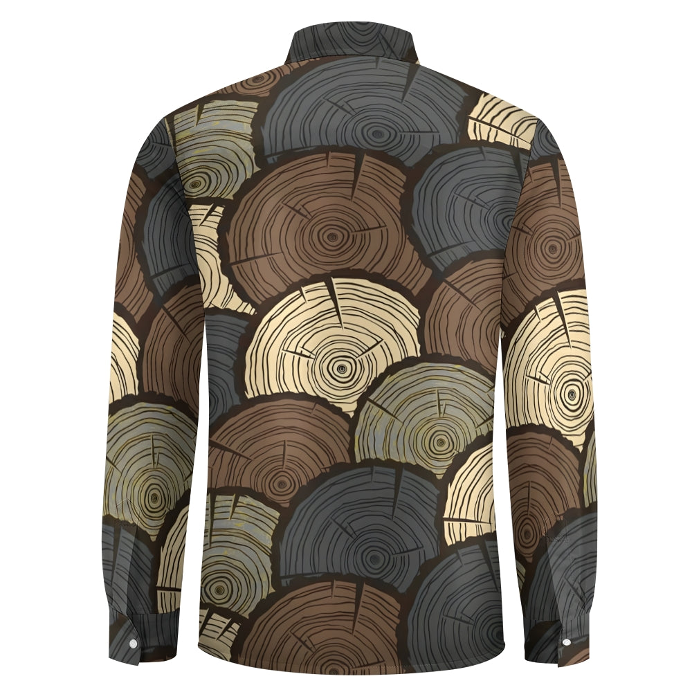 Men's Casual Wood Cross Section Printed Long Sleeve Shirt 2410006597