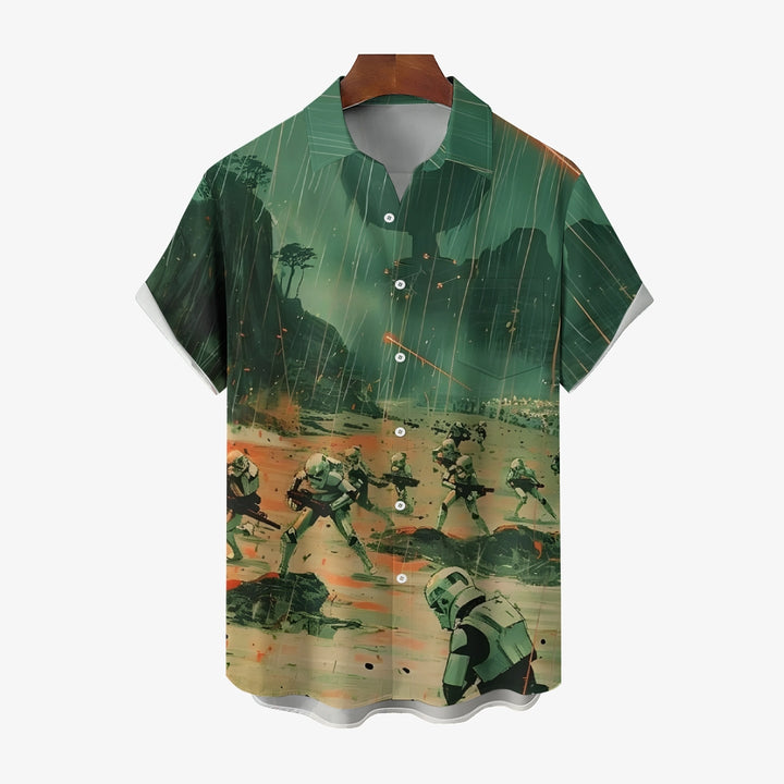 Battle Universe Print Star Casual Short Sleeve Shirt 2408005336