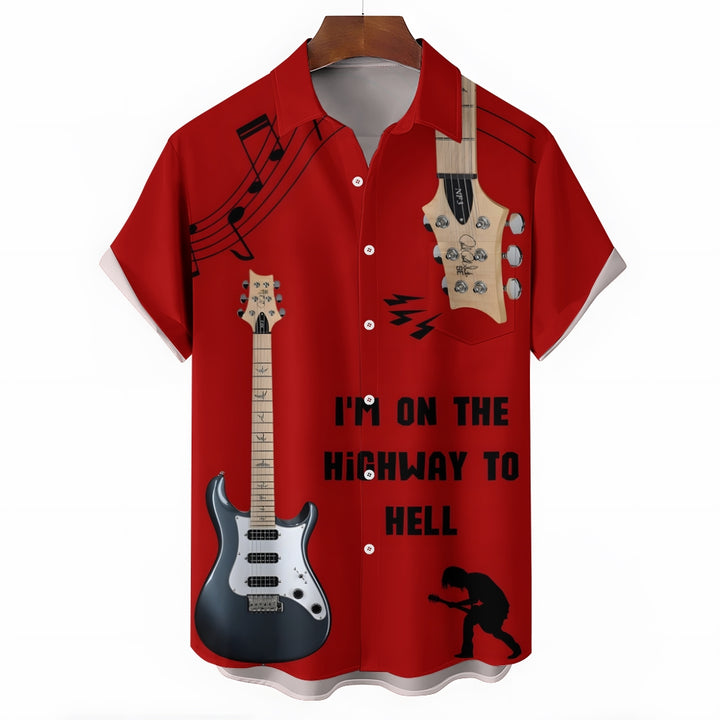 Music Rock Guitar Print Casual Short Sleeve Shirt 2412004187