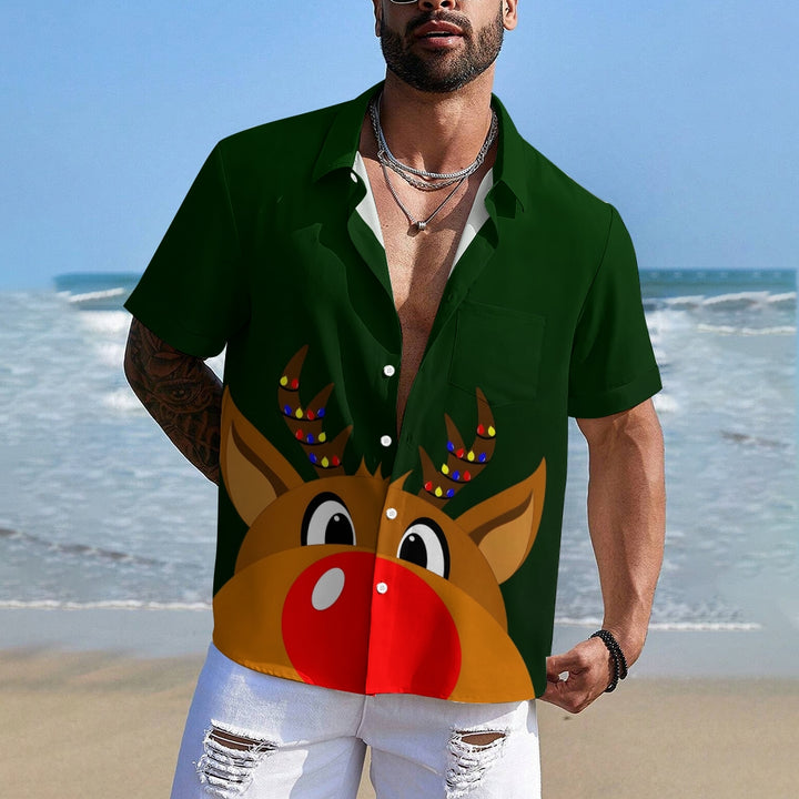 Christmas Elk Casual Short Sleeve Shirt 2409009578