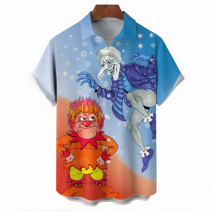 Men's Cartoon Ice and Fire Character Prints Short Sleeve Shirt 2412002821