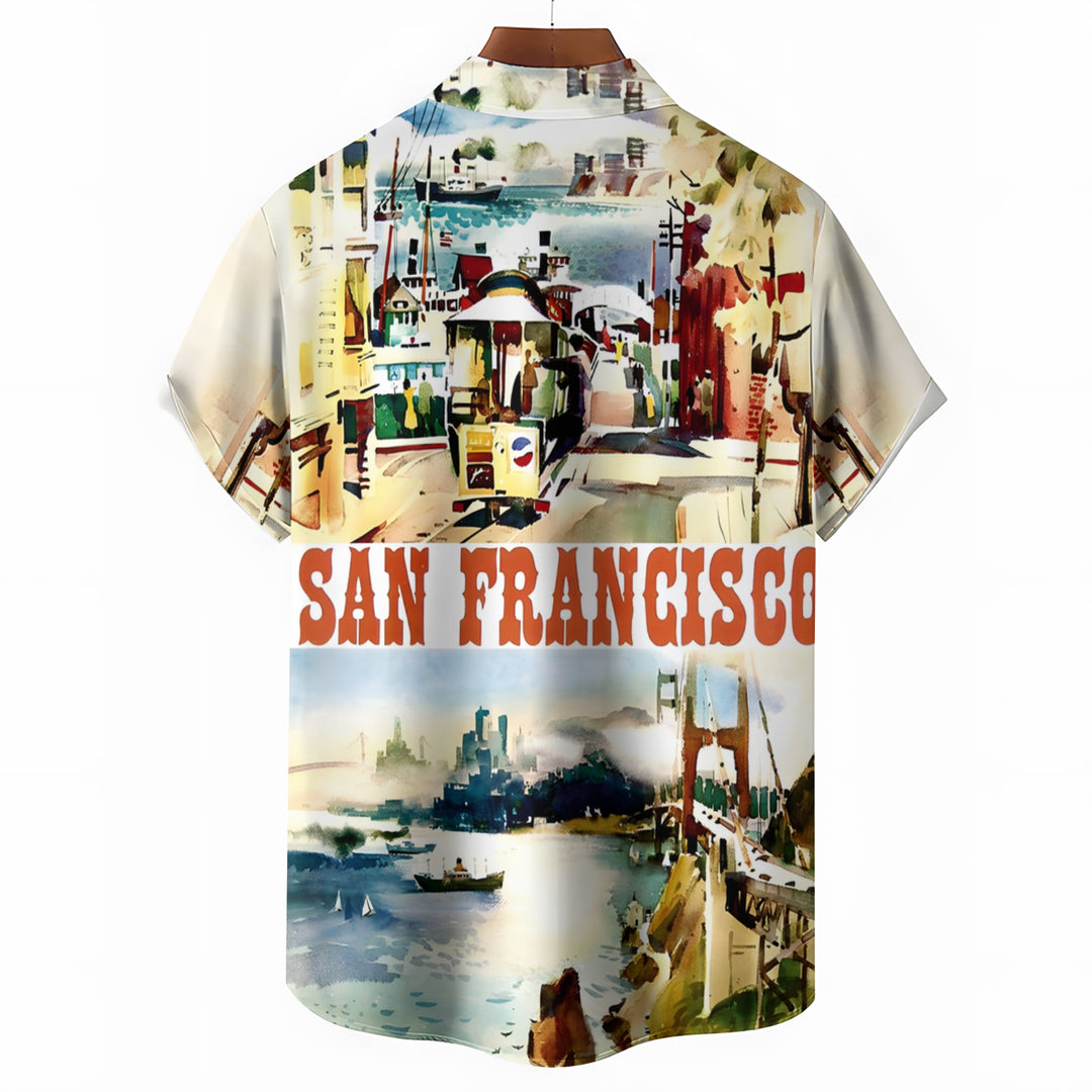 Men's San Francisco Watercolor Art Print Casual Short Sleeve Shirt 2403000519