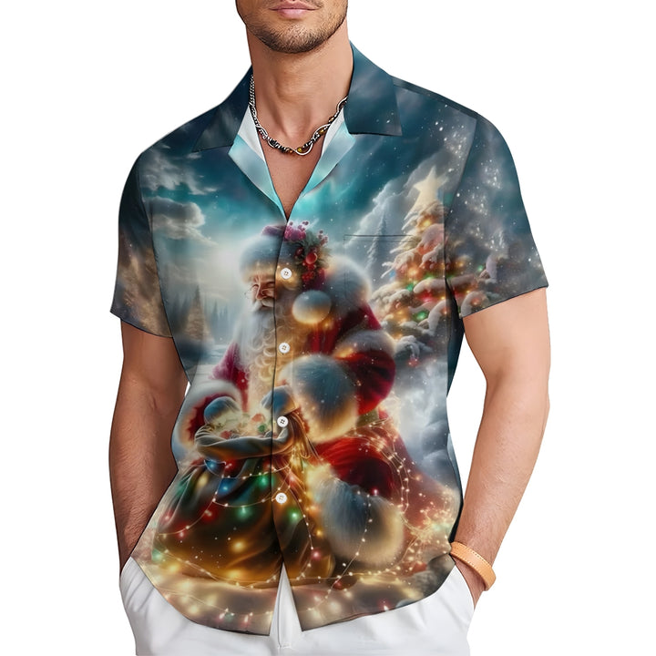 Christmas Santa Claus Colorful Light String Short Sleeve Shirt 2411003288