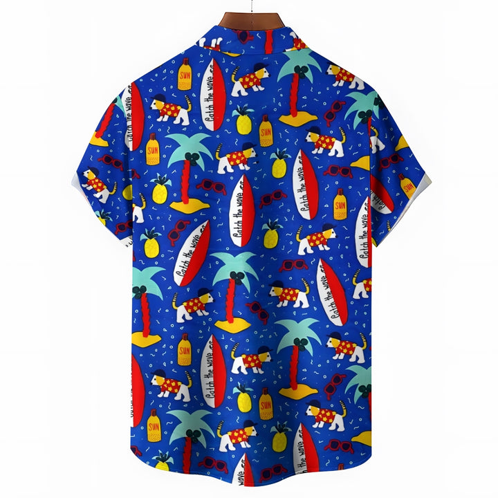 Men's Hawaiian Surfing Puppy Casual Short Sleeve Shirt 2410001953