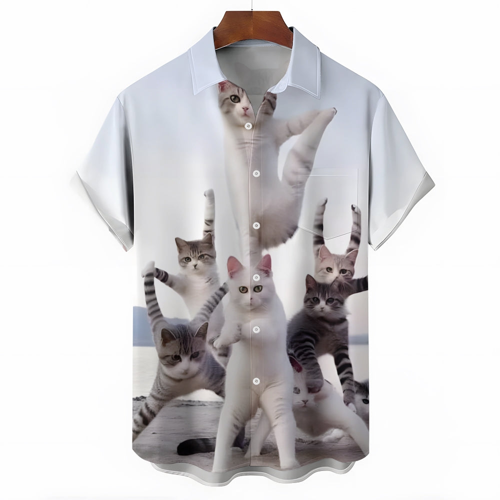 Men's Fun Cat Prints Casual Short Sleeve Shirt 2404000062