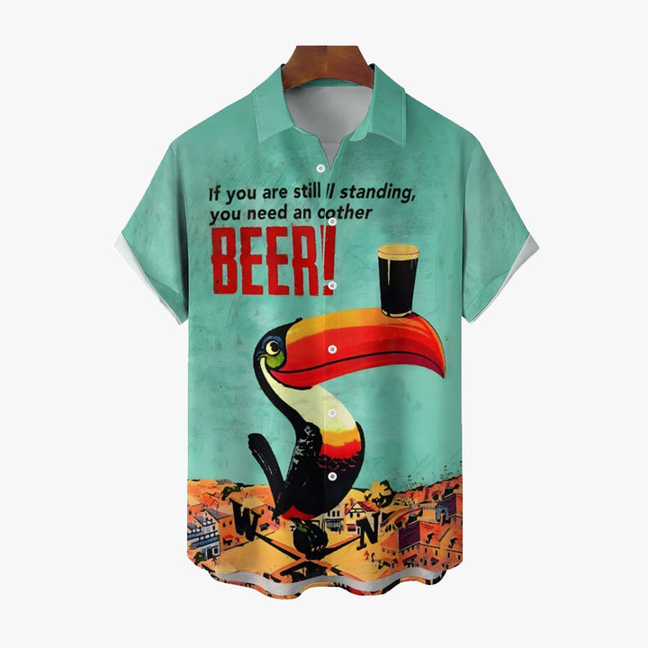 Men's Toucan Beer Print Casual Short Sleeve Shirt 2403000501