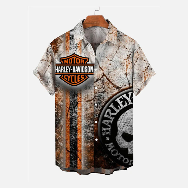 Motorcycle Print Casual Short Sleeve Shirt