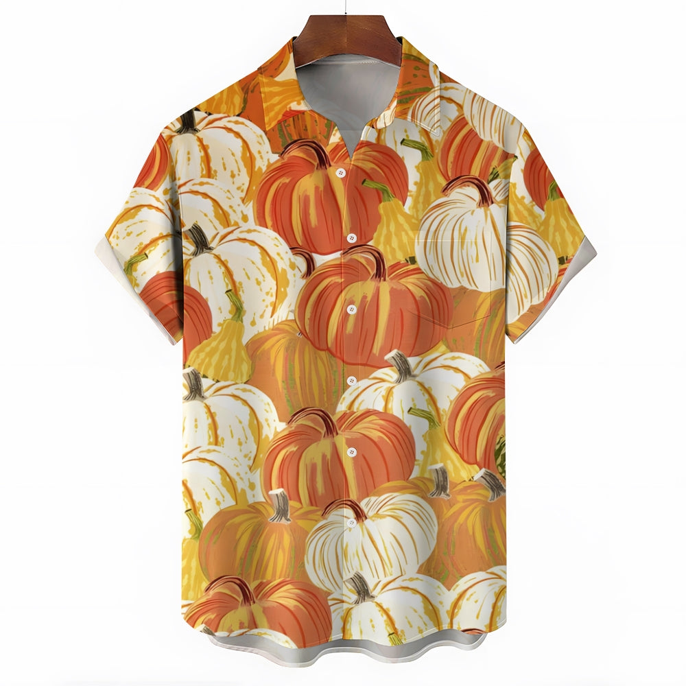 Thanksgiving Pumpkin Casual Short Sleeve Shirt 2410001539