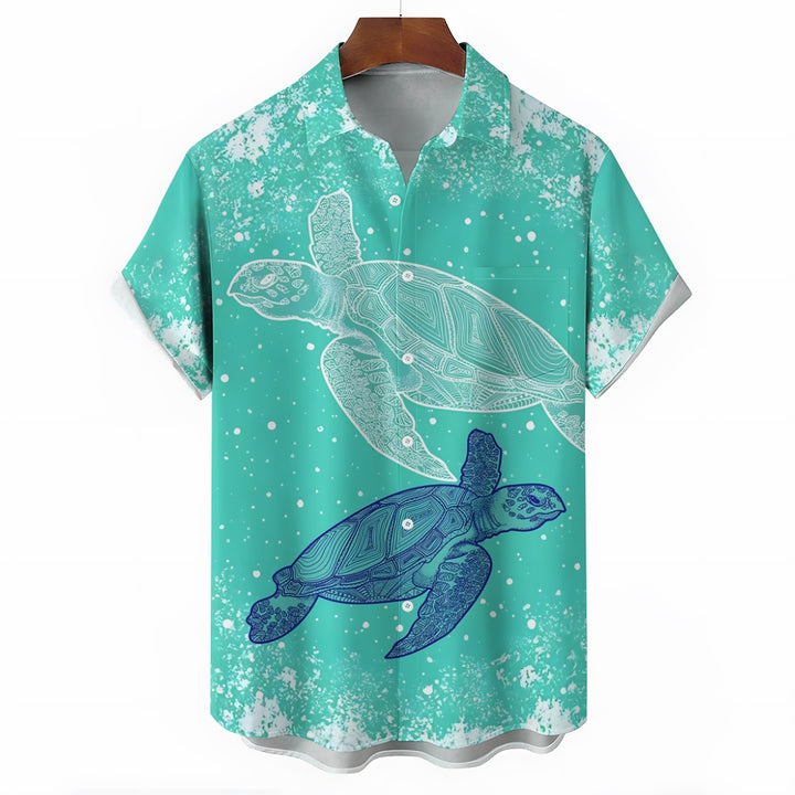 Men's Turtle Art Print Casual Short Sleeve Shirt 2410005806