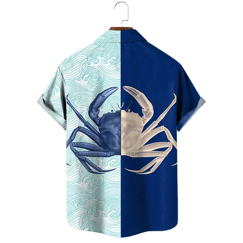 Men's Ocean Crab Printed Aloha Shirts