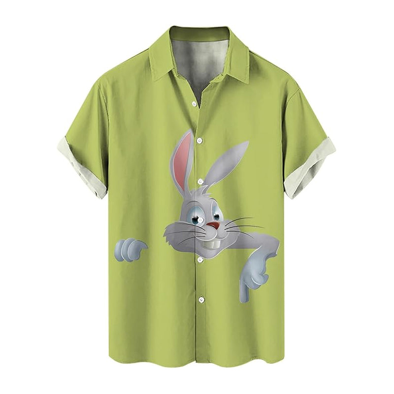 Men's Easter Rabbit Print Short Sleeve Casual Shirt