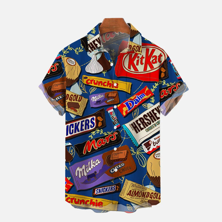 Cartoon Various Chocolate Wrappers PrintingShort Sleeve Shirt