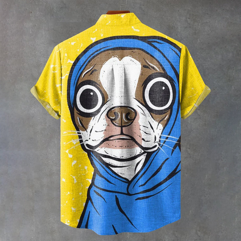 Blue Boston Terrier Dog Vintage Print Casual Shirt