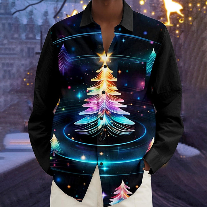 Men's Christmas Tree Casual Button Up Long Sleeve Shirt