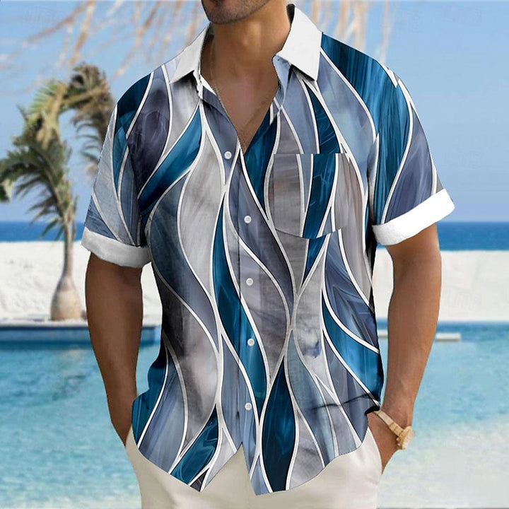Men's Geometric Textured Hawaiian Resort Printed Shirts