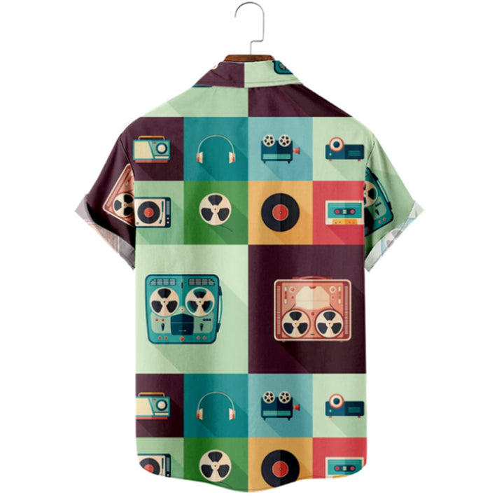 Men's vinyl record print short-sleeved shirt