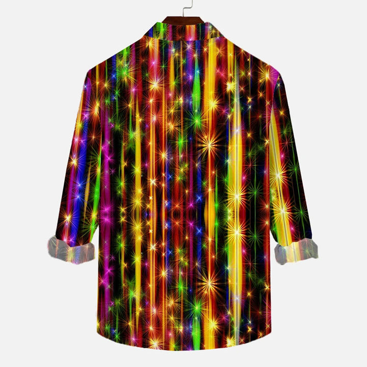 Abstract Neon Rainbow Spectral Stripes and FlashingStars Printing Long Sleeve Shirt