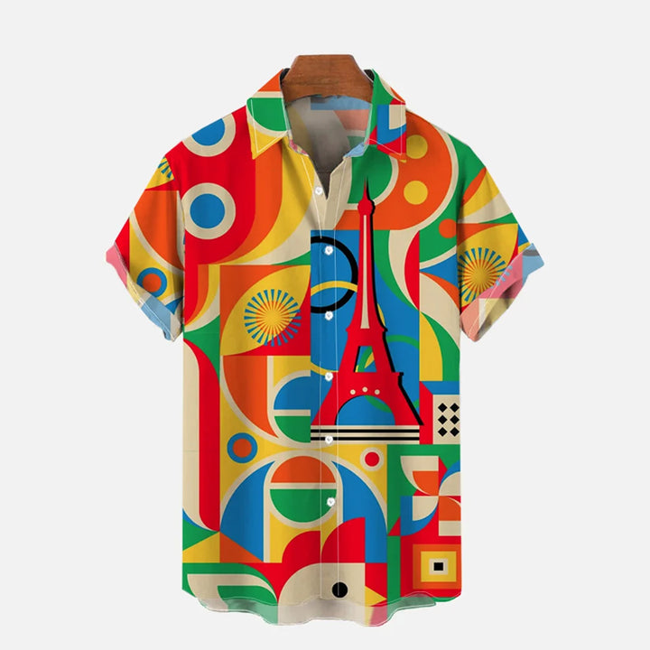 Colorful Geometric Elements Abstract Architectural Pattern Printing Shirt