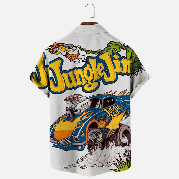 Vintage Car Print Hawaiian Short Sleeve Shirt