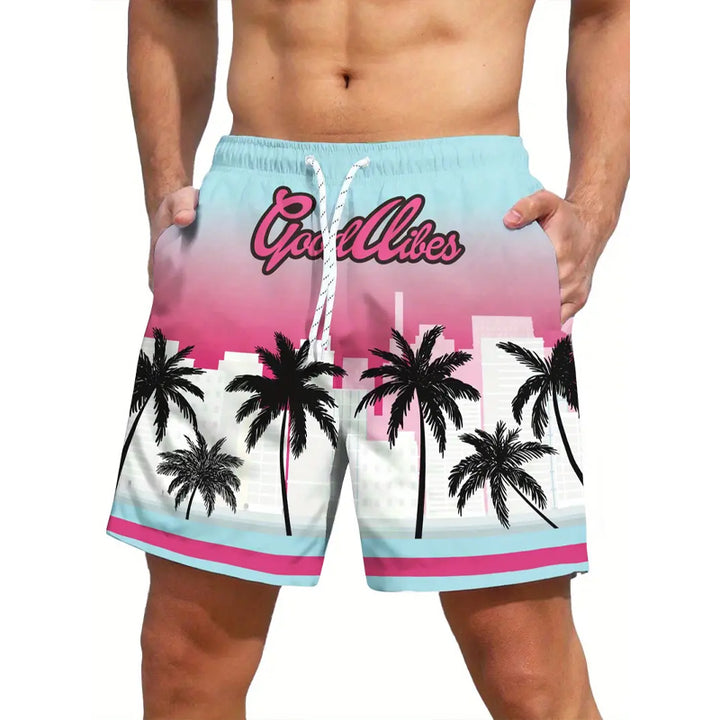 Men's Coconut Trees Pattern Print Beach Shorts