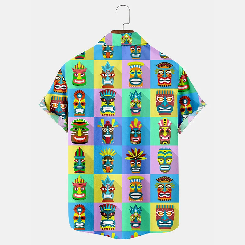 Hawaiian TIKI Printed Casual Loose Short Sleeve Shirt