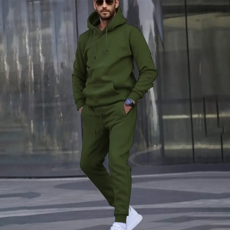 Men's Casual Solid Color Hooded Long-sleeved Set