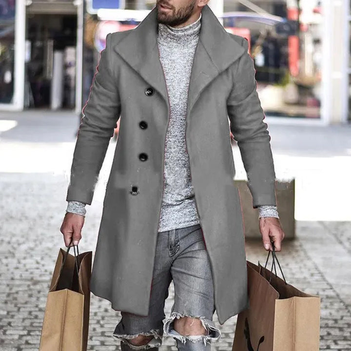 Men's solid color casual long woolen coat