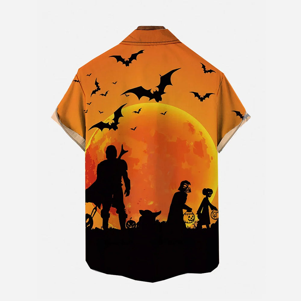 Halloween bat silhouette print short-sleeved shirt