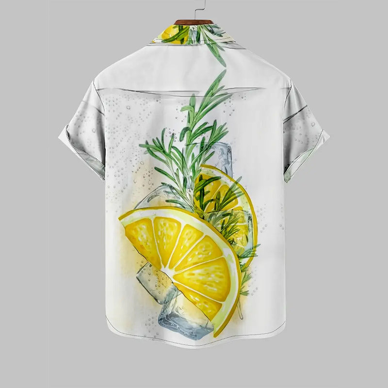 Men's Lemon Print Short Sleeve Casual Shirt