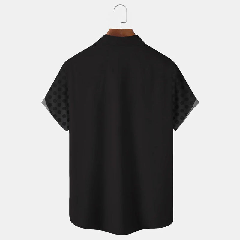 Men's Black Polka Dot Print Short Sleeve Shirt