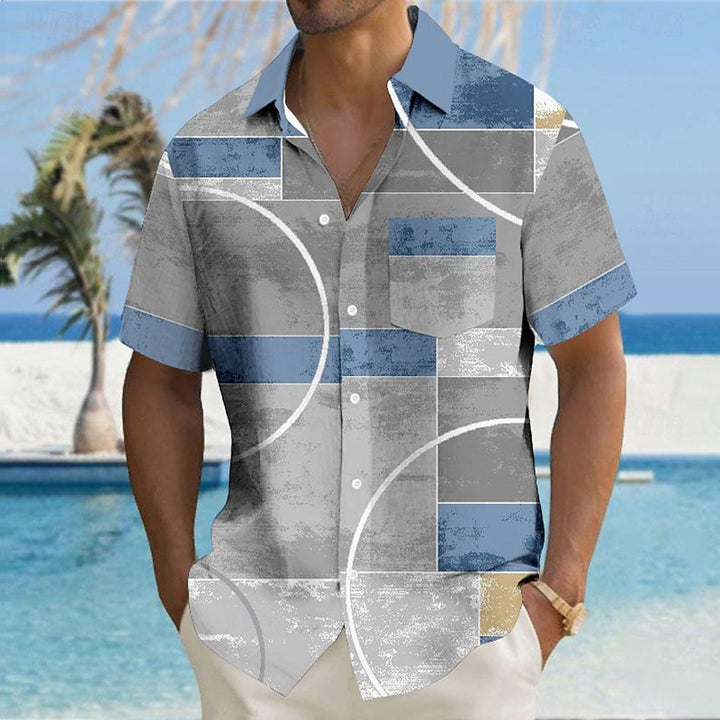 Men's Geometric Pattern Printed Short Sleeve Shirts