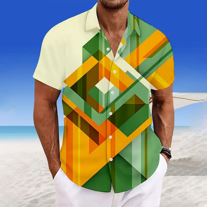 Men's Casual Button-Down Shirt with Geometric Pattern