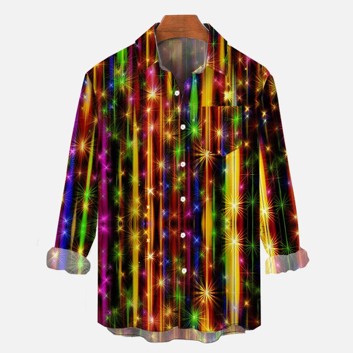 Abstract Neon Rainbow Spectral Stripes and FlashingStars Printing Long Sleeve Shirt