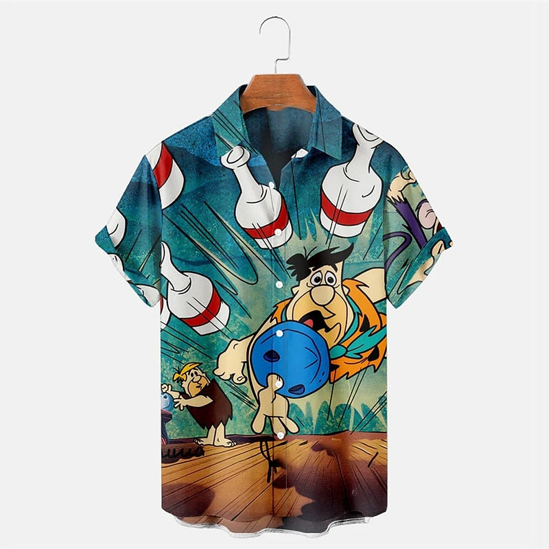 Men's Letter Graphic Prints Bowling Ball Turndown Shirt 2406003309