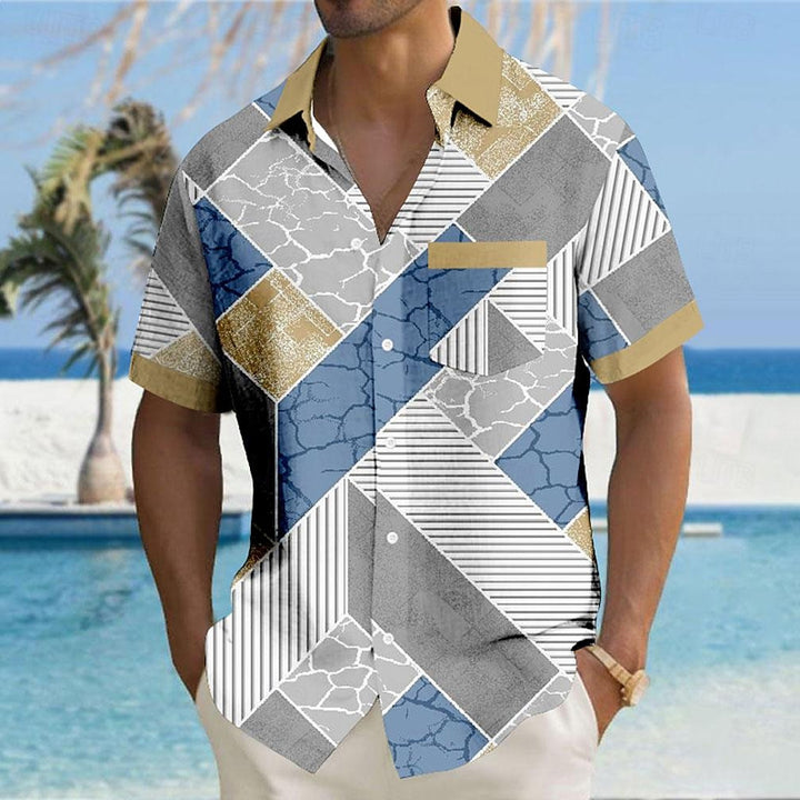 Men's Geometric Pattern Printed Short Sleeve Shirts