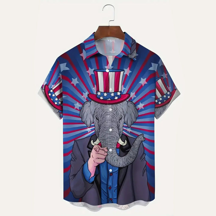 Men's Elephant Print Short Sleeve Shirt