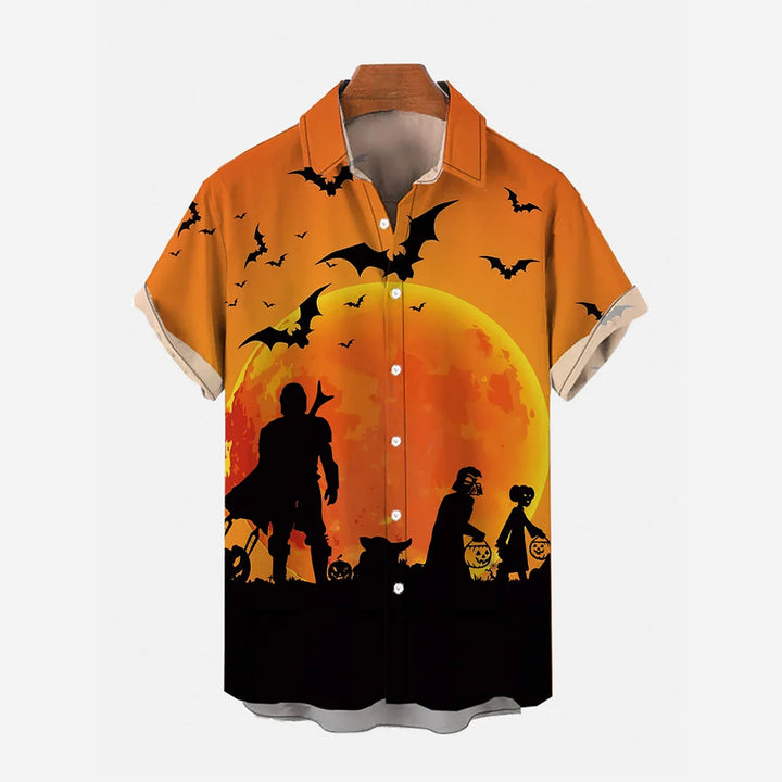 Halloween bat silhouette print short-sleeved shirt