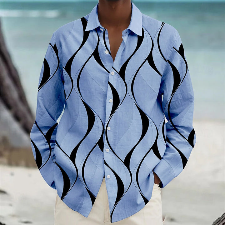 Men's Geometric Casual Button Up Long Sleeve Shirt