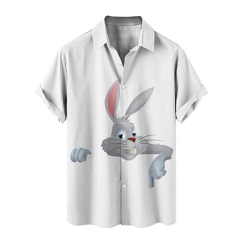 Men's Easter Rabbit Print Short Sleeve Casual Shirt