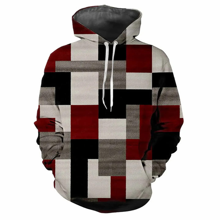 Men's Printed Color Lattice Patterns Digital Printing Hoodie