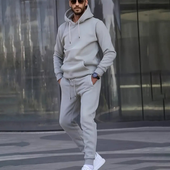 Men's Casual Solid Color Hooded Long-sleeved Set