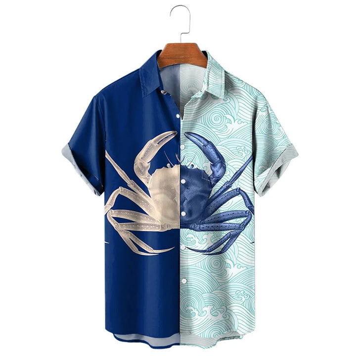 Men's Ocean Crab Printed Aloha Shirts