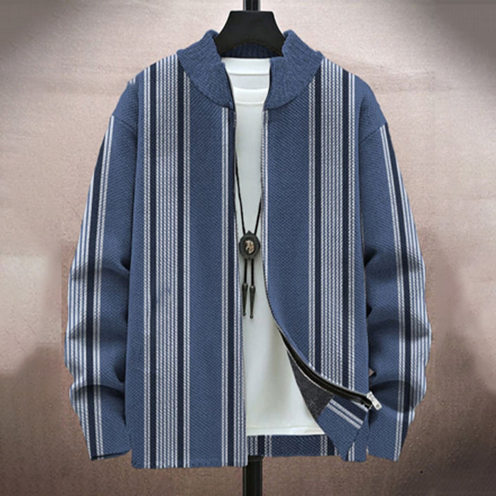 Men's Vintage Basics Stripes Print Long-Sleeved Zip Cardigan Jacket